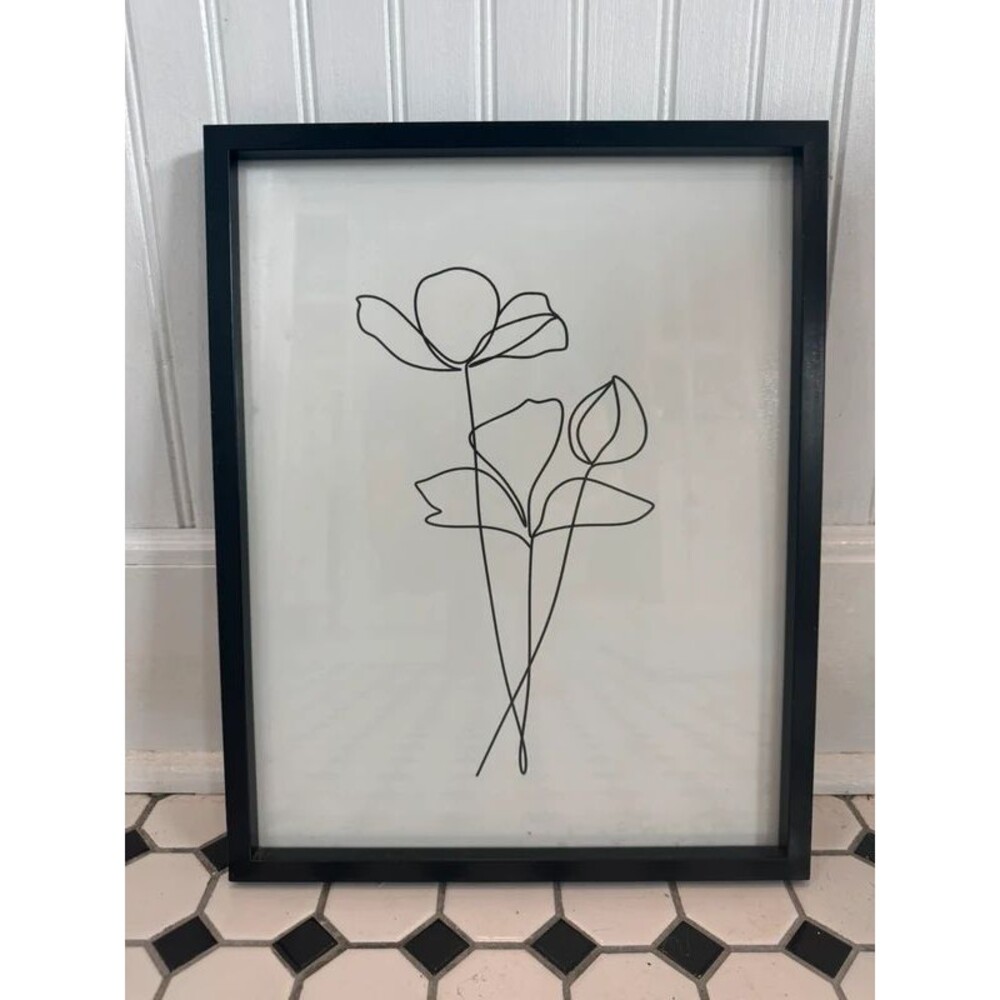 Minimalist Floral Line Art Framed Print Black White Botanical Wall Decor